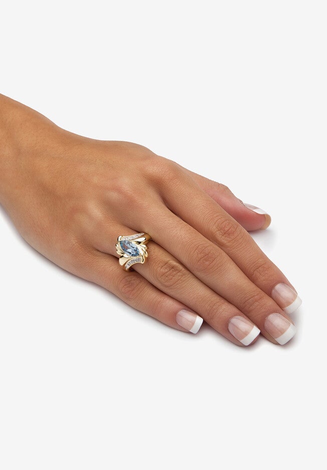 2.05 Tcw Marquise-Cut Aqua Cubic Zirconia Gold-Plated Bypass Cocktail Ring, , alternate image number 2