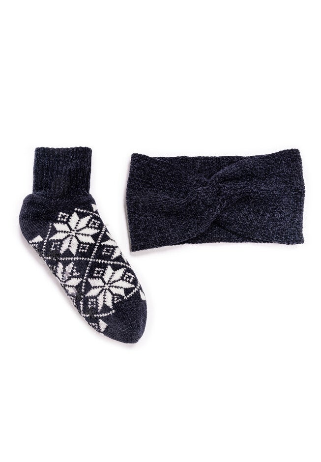 Chenille Sock And Headband Set, NAVY, hi-res image number 0