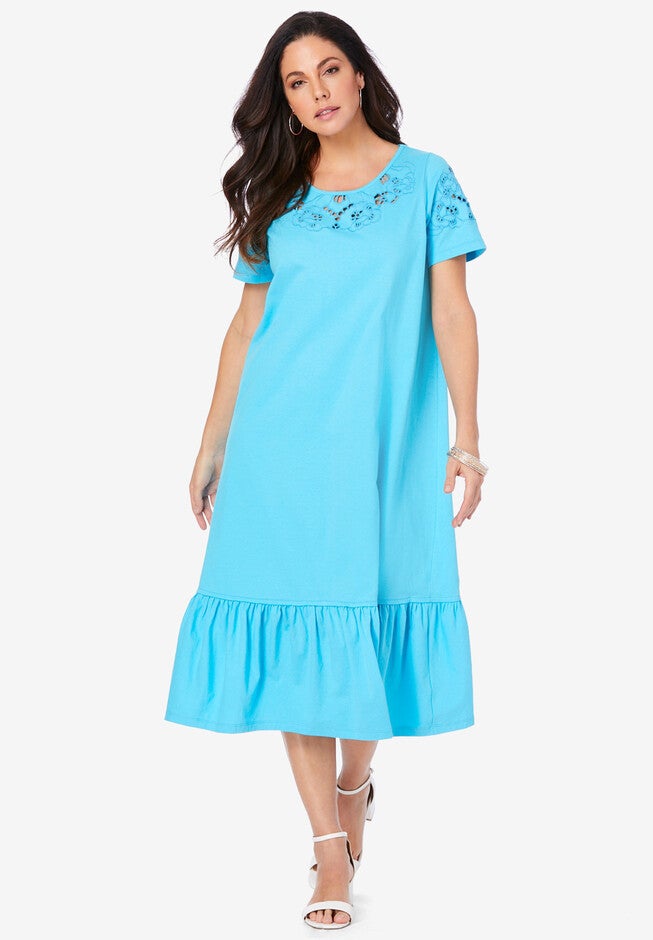 Eyelet Cutout Dress, OCEAN, hi-res image number null