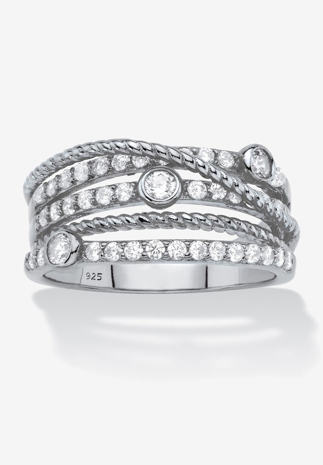 .75 Cttw .925 Sterling Silver Cubic Zirconia Multi-Band Highway Ring, SILVER, hi-res image number 0
