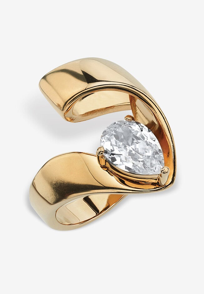 1.80 Tcw Pear-Cut Cubic Zirconia Nestled Ring In Gold Ion-Plated, , alternate image number 3