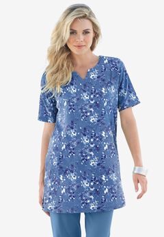 Print Notch Neck Soft Knit Tunic