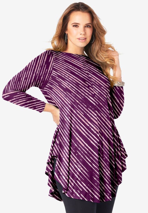 Boatneck Swing Ultra Femme Tunic, BERRY DIAGONAL STRIPE, hi-res image number null