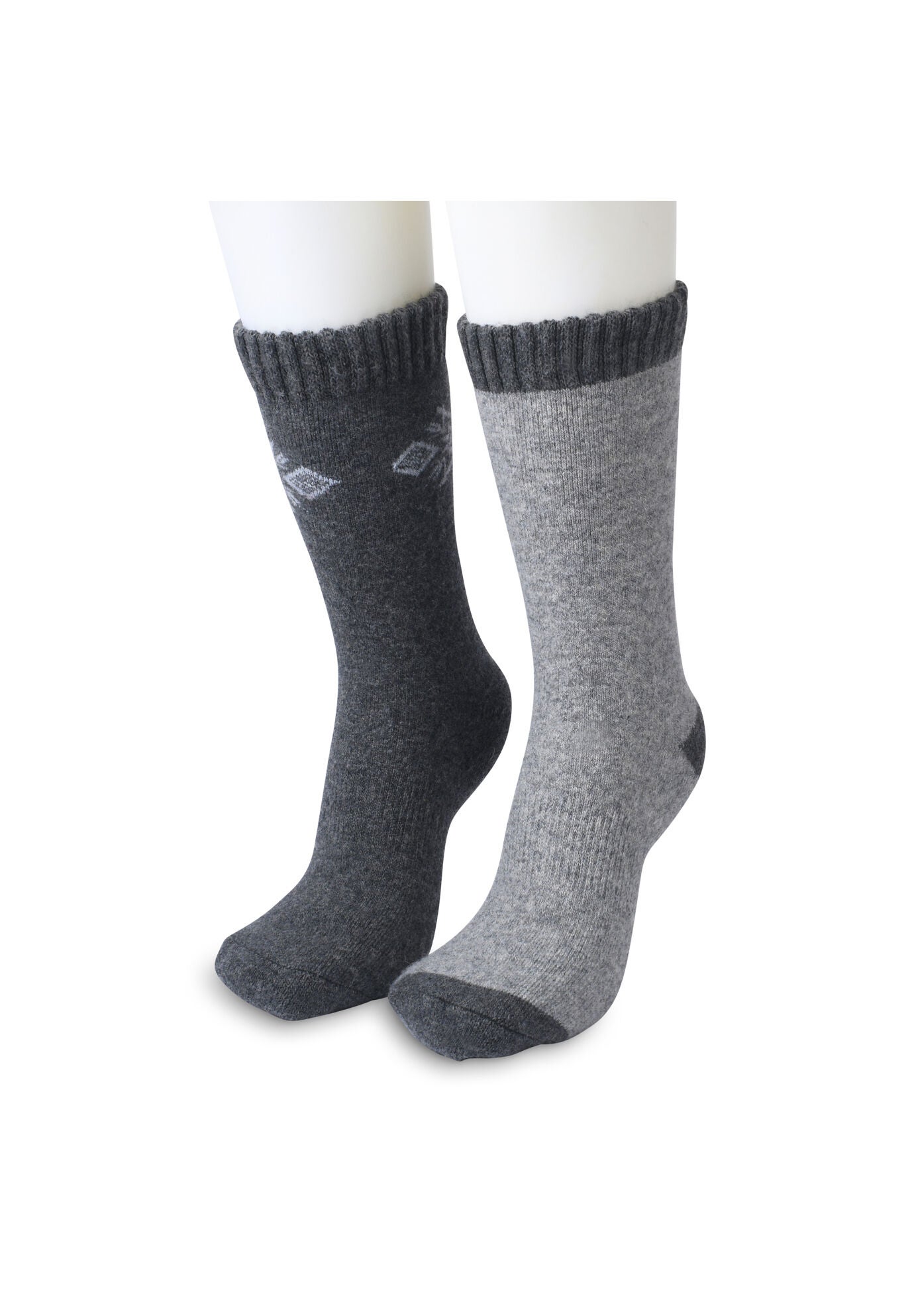 2 Pair Pack 25% Wool Blend Socks, BLACK SNOWFLAKE BORDER, hi-res image number 0