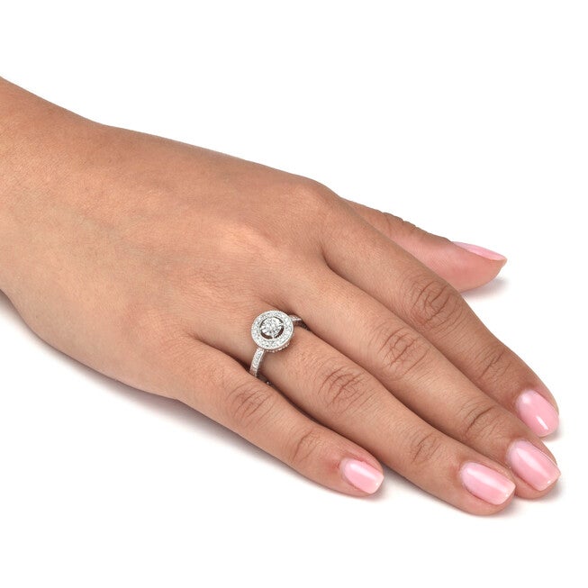 .10 TCW Diamond Sterling Silver Halo Ring, WHITE, alternate image number 2