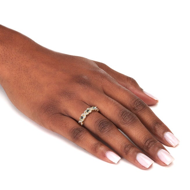 .50 TCW Oval Genuine Topaz Diamond Accent 18k Gold-Plated Sterling Silver Ring, BLUE, alternate image number 2