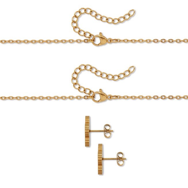 Genuine Mother of Pearl Gold Ion-Plated Stainless Steel Flower Jewelry Set, WHITE, on-hover image number 1