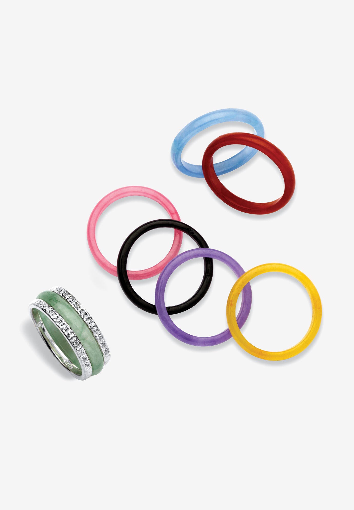 Sterling Silver Multi-Color Jade 8 Piece Interchangeable Ring Set Jewelry