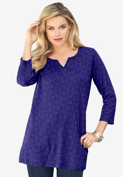 Three Quarter Notch Neck Soft Knit Tunic