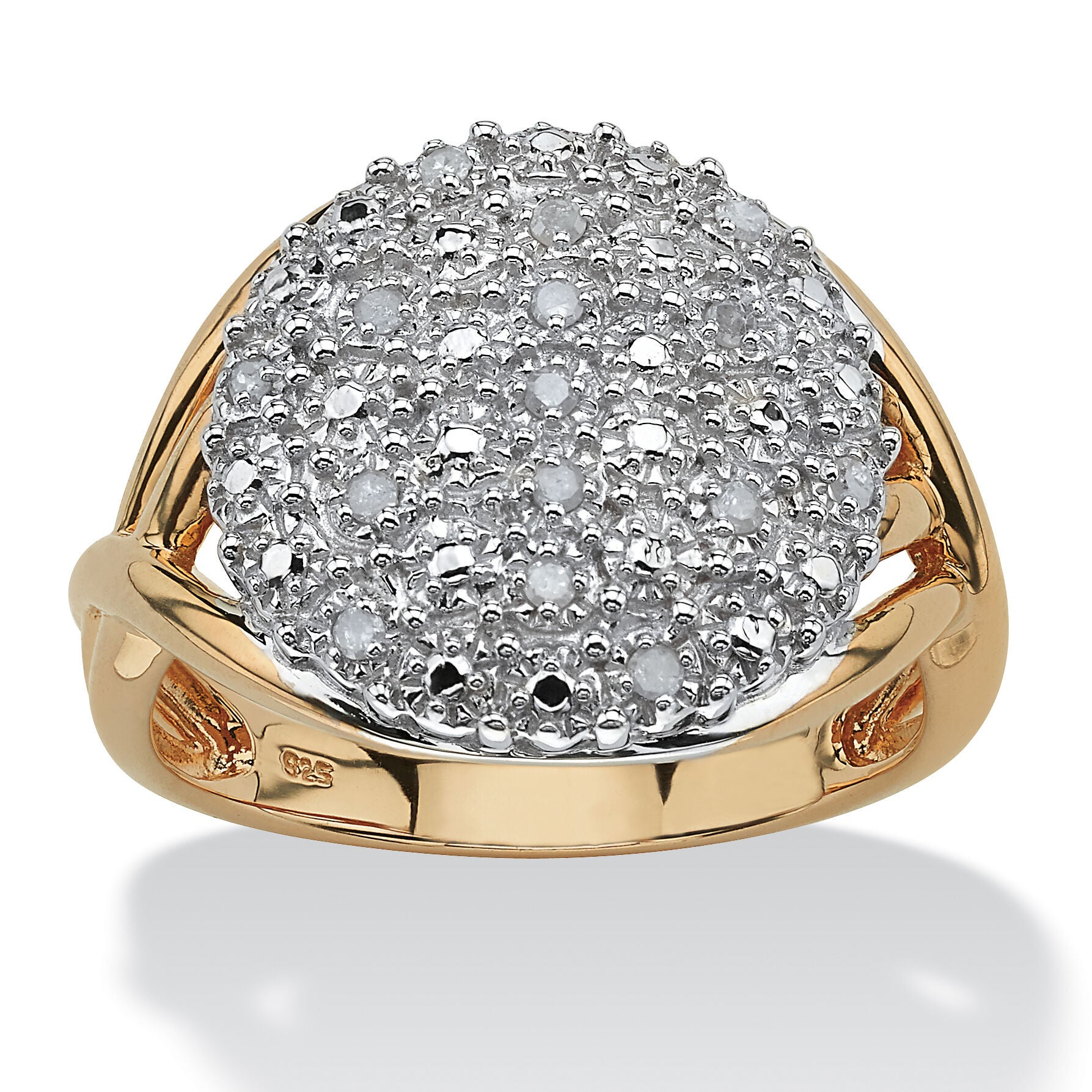 1/6 TCW Round Diamond Pave Gold-Plated Sterling Silver Split-Shank Ring, WHITE, hi-res image number 0