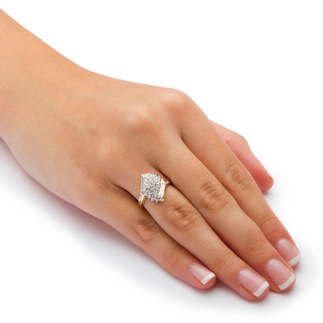 Diamond Accent Cluster Bypass Ring in Solid 10k Gold, WHITE, alternate image number 2