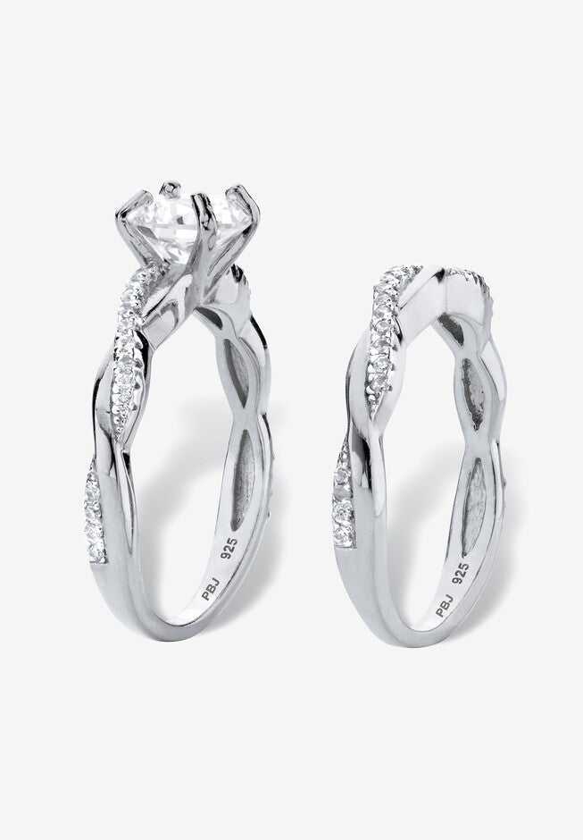1.79 Cttw. 2-Piece Round .925 Sterling Silver Cubic Zirconia Wedding Ring Set, , on-hover image number 1