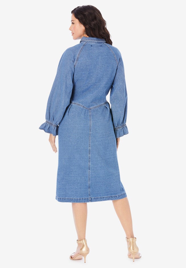 Button Front Denim Dress, , on-hover image number null