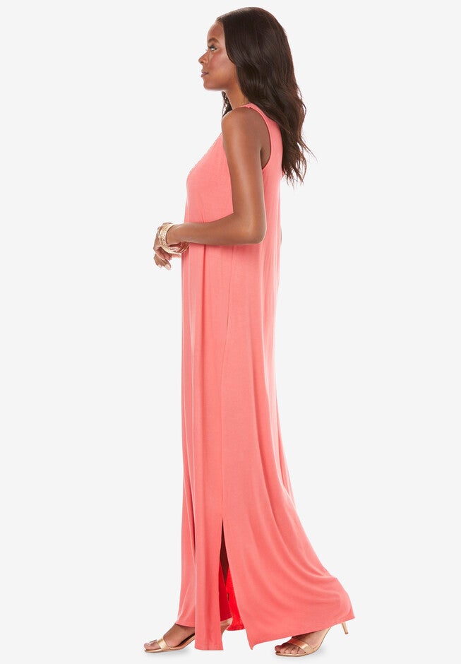 Embellished Neckline Maxi Dress, , alternate image number null