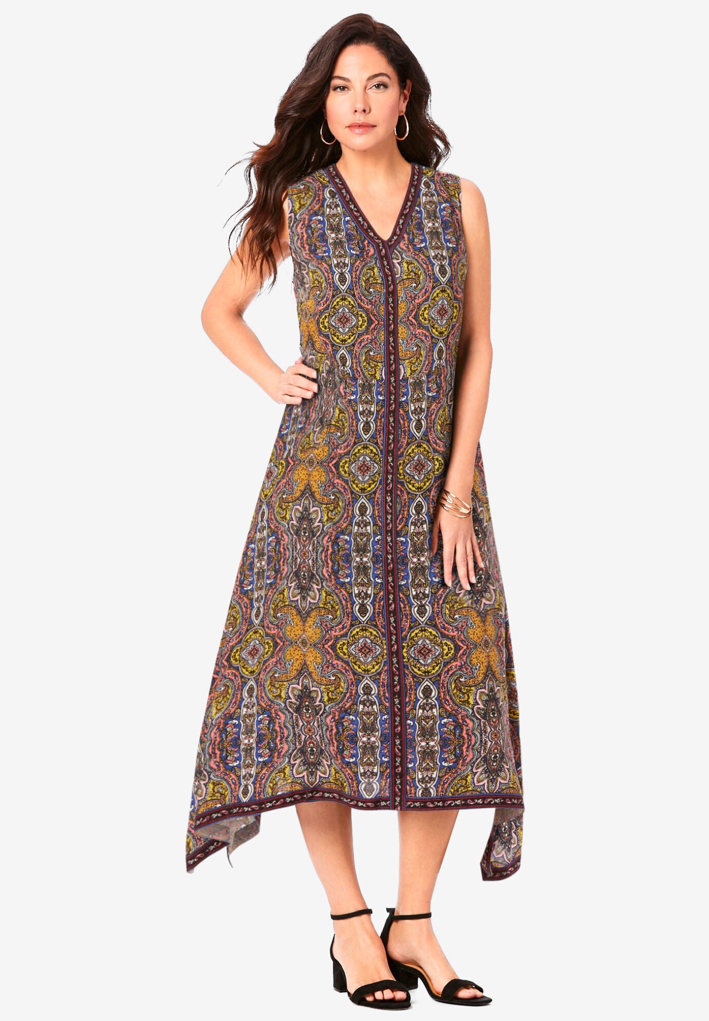 Hanky-Hem Dress, MULTI ORNATE SCARF, hi-res image number 0