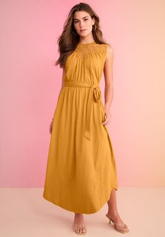 Plus Size Lace Yoke Sleeveless Maxi Dress