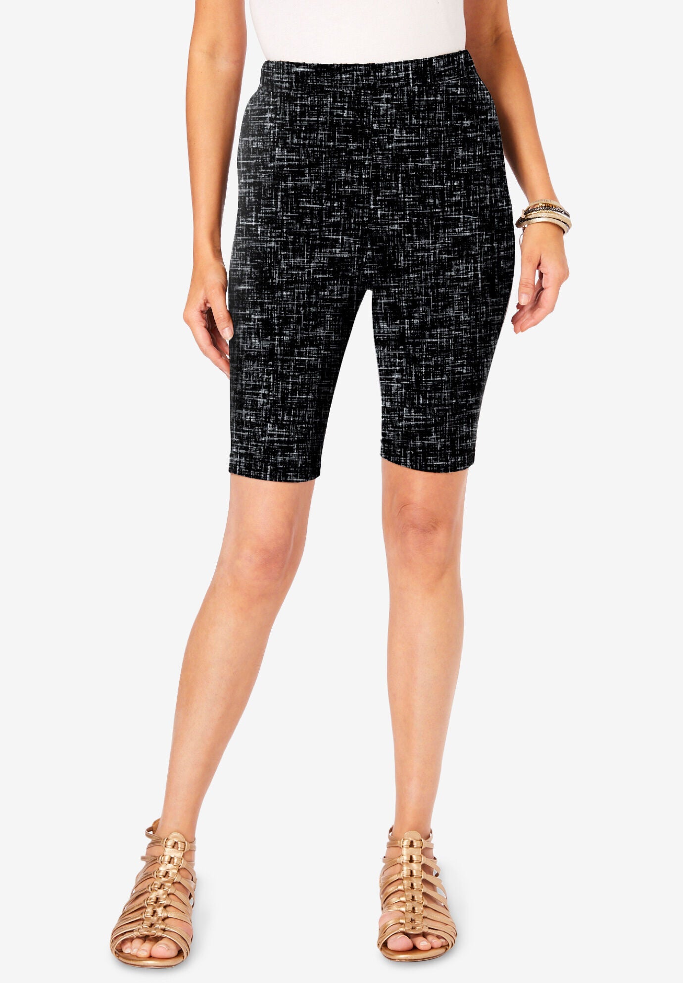 Roaman's  Small  Stretch Knit Longer Length Bike Shorts Plus  White 