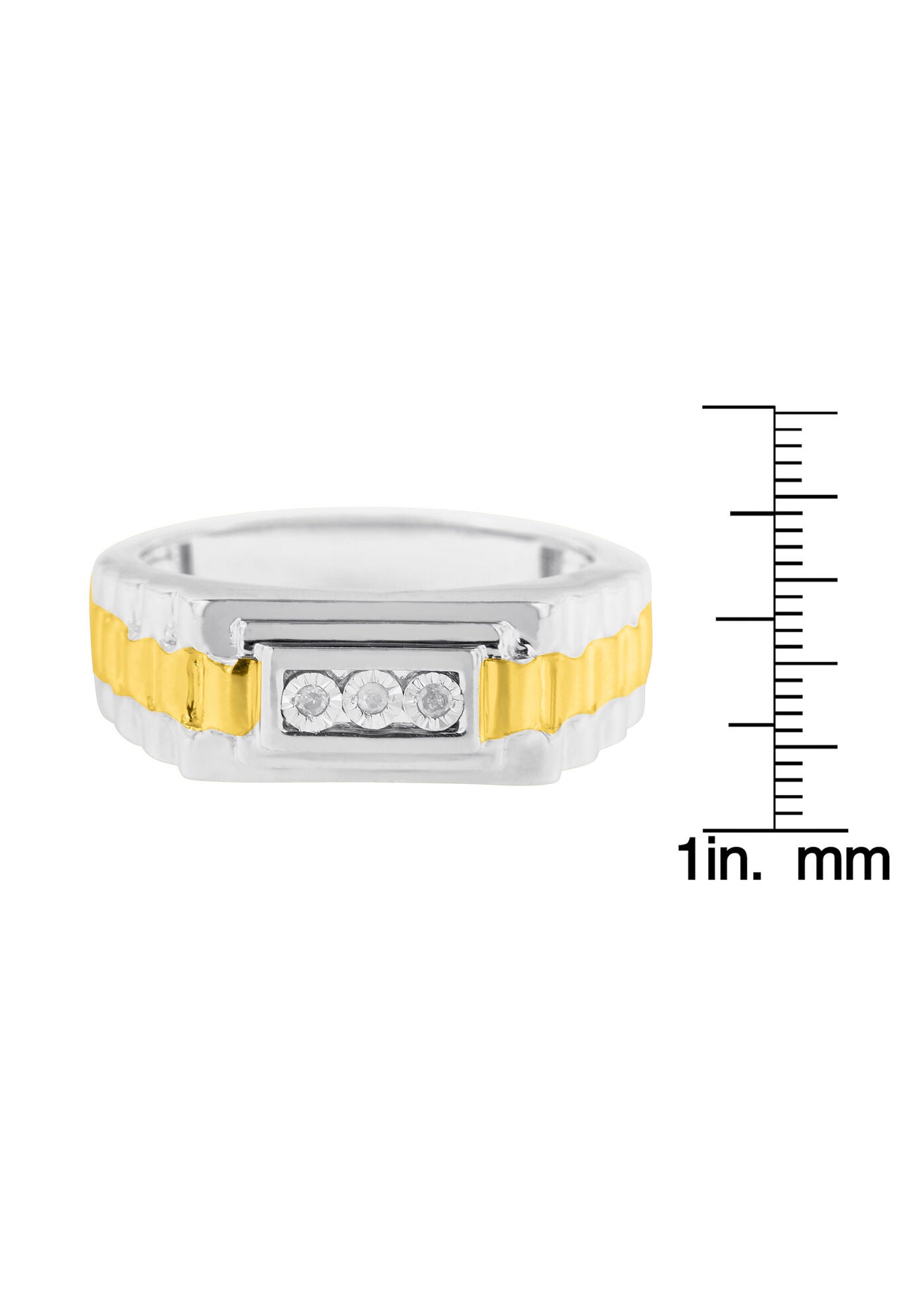 Men&#39;S Yellow Gold Over Silver Diamond Accent Miracle-Set 3 Stone Ridged Band Ring, , alternate image number 6