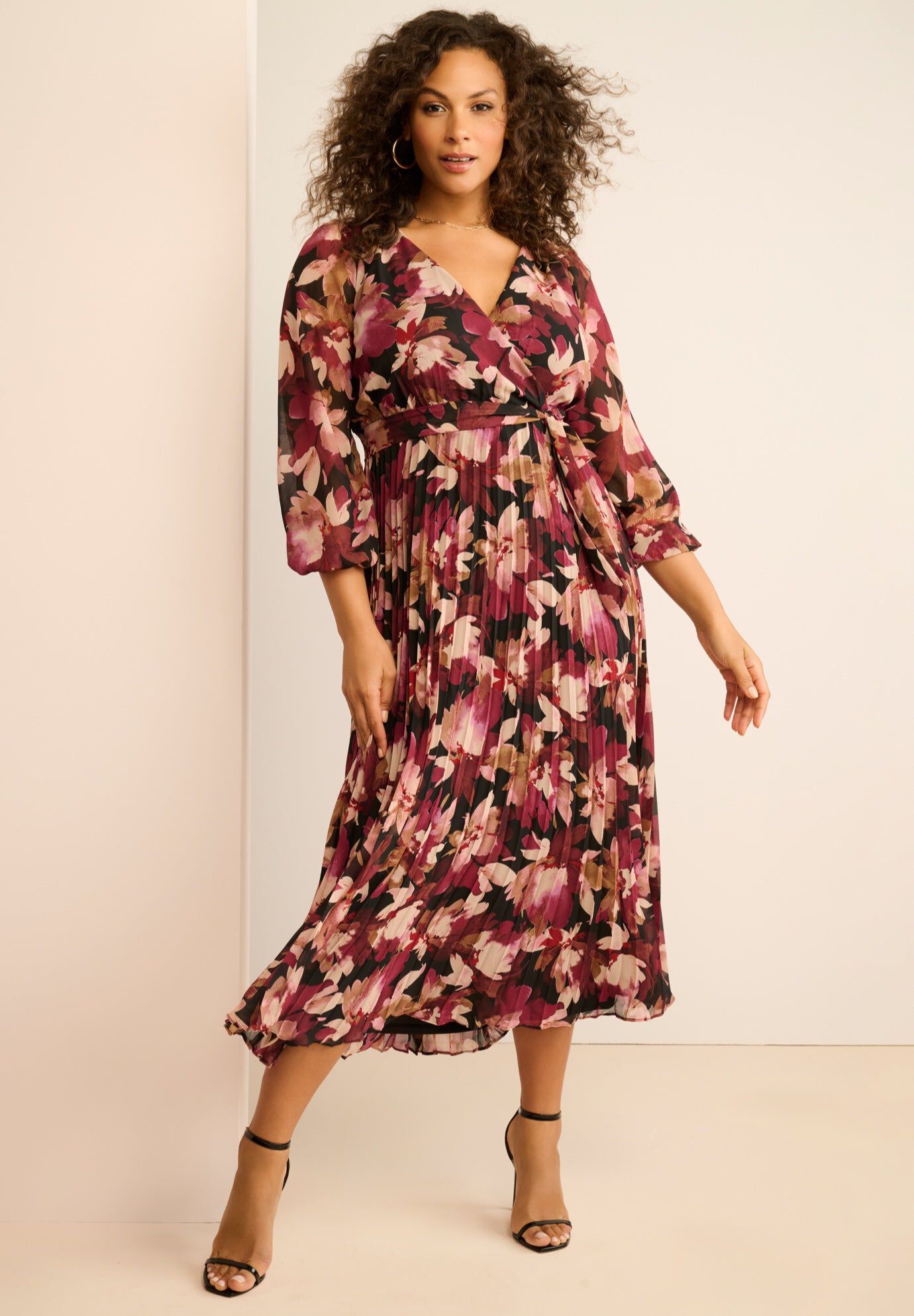 Pleated Chiffon Maxi Dress, PLUM BLACK, hi-res image number 0