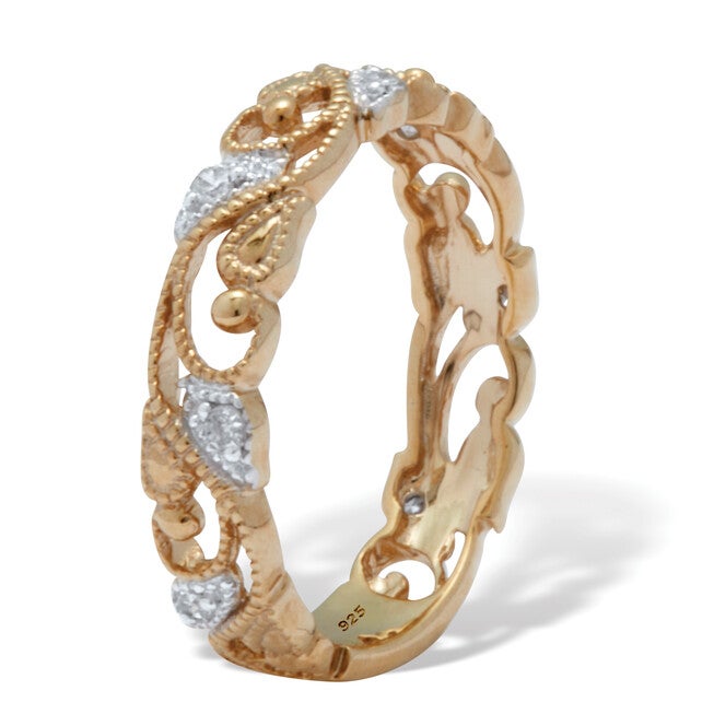 .11 TCW Diamond 18K Gold-Plated Sterling Silver Filigree Ring, WHITE, on-hover image number 1