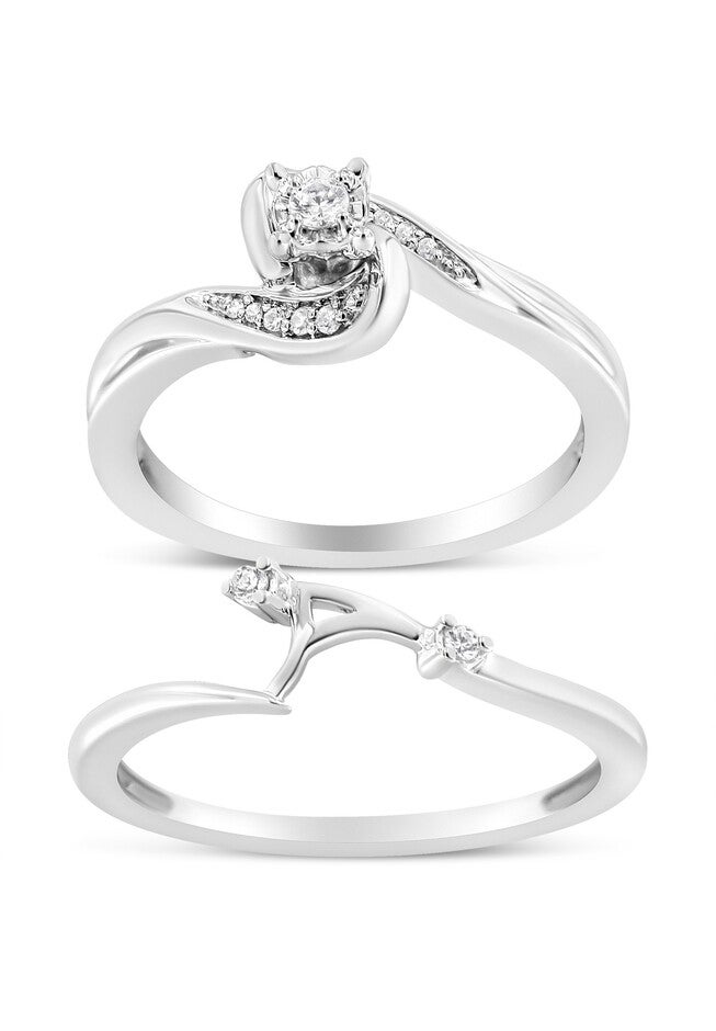 Silver 1/10 Cttw Diamond Swirl And Bypass Bridal Set, SILVER, hi-res image number null