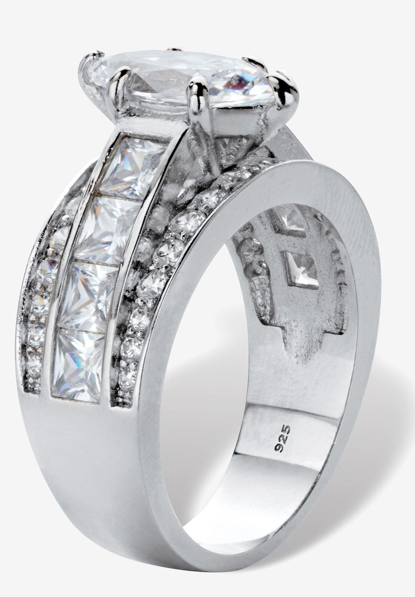 4.60 Cttw. Marquise-Cut Cubic Zirconia Platinum-Plated Sterling Silver Engagement Ring, , on-hover image number 1