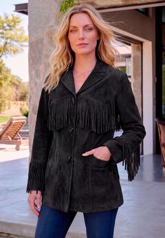 Plus Size Fringe Suede Jacket