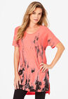 Printed Slub Tunic, SUNSET CORAL ABSTRACT, hi-res image number null