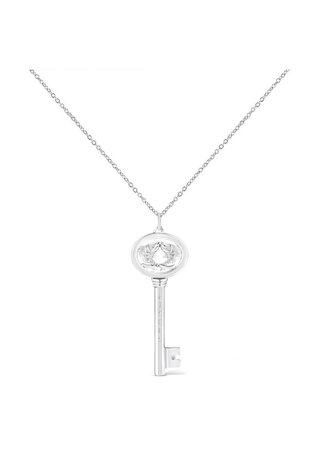 Sterling Silver Diamond Accent Pisces Zodiac Key Pendant Necklace, , on-hover image number 1