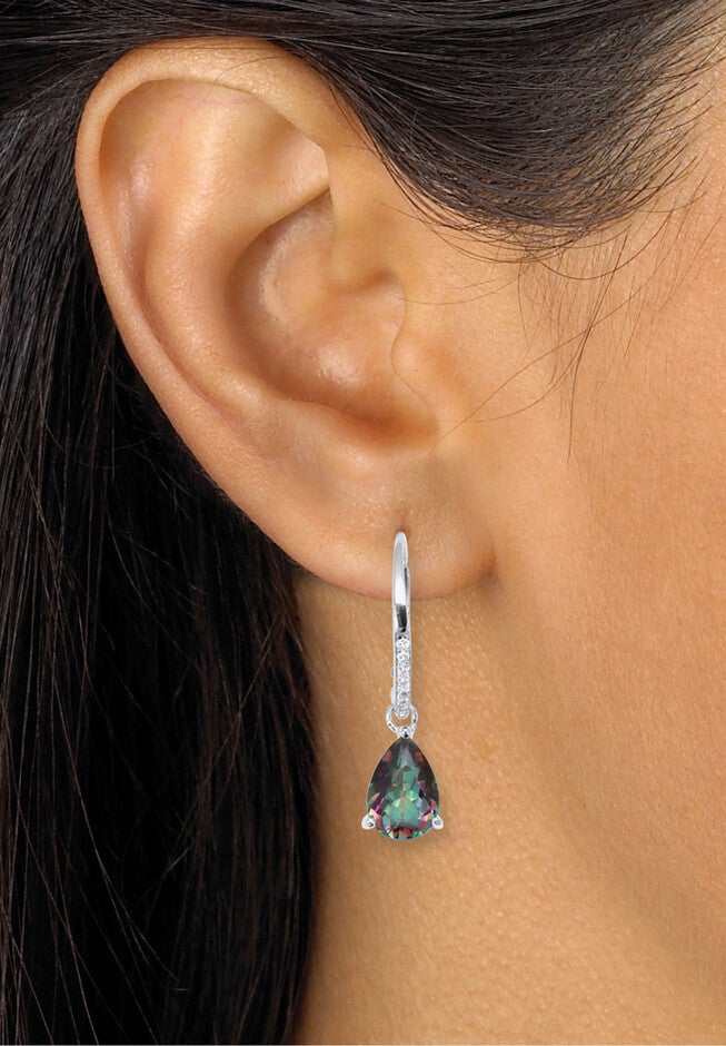 7.13 Tcw Pear Cut Genuine Mystic Fire Topaz And Cz Sterling Silver Earrings, , alternate image number 2