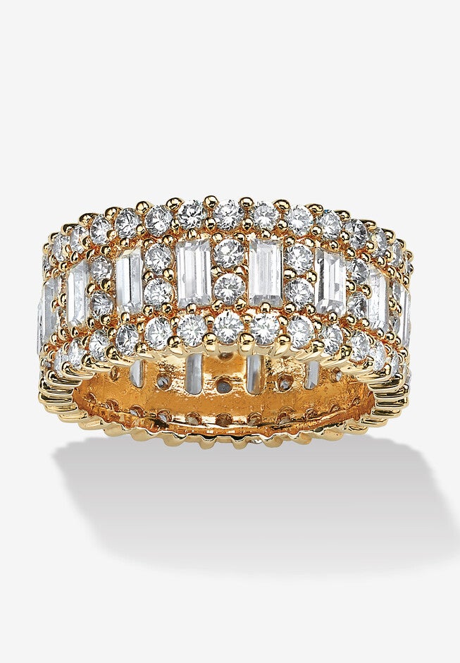 4.80 Tcw Emerald-Cut Cubic Zirconia Yellow Gold-Plated Eternity Ring, GOLD, hi-res image number null