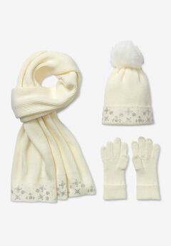 3 Piece Embellished Hat, Scarf And Gloves Set