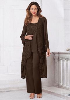 Plus Size Beaded Georgette 3-piece Pant Set – Formal Wear