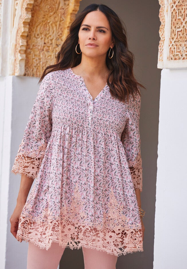 Embroidered Smocked Blouse, , alternate image number null