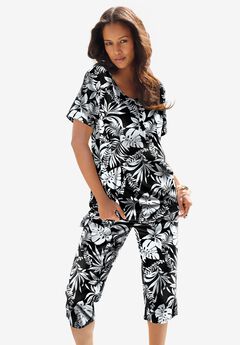 Printed Henley Capri Set