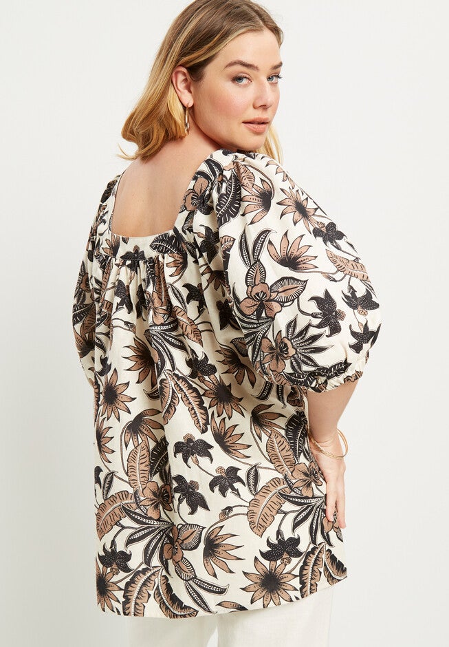 Puff Sleeve Lino Soleil Top, , on-hover image number null