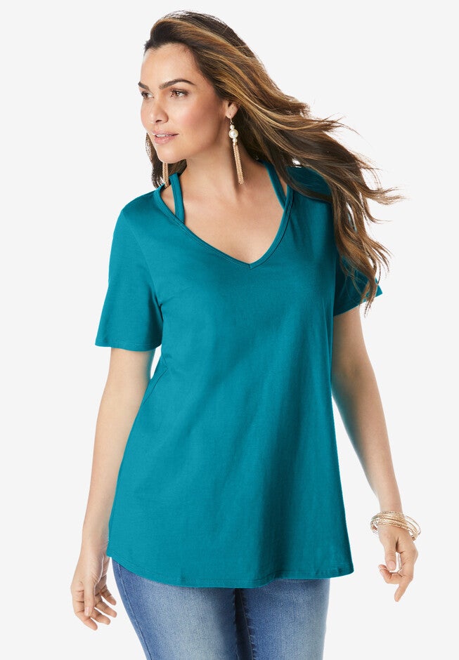 Slit V-Neck Ultimate Tee, DEEP TURQUOISE, hi-res image number null