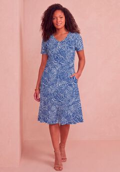 Plus Size Stretch Knit Pocket Swing Dress