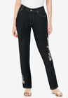 Embroidered Straight-Leg Jean, BLACK EMBROIDERED BOUQUET, hi-res image number null