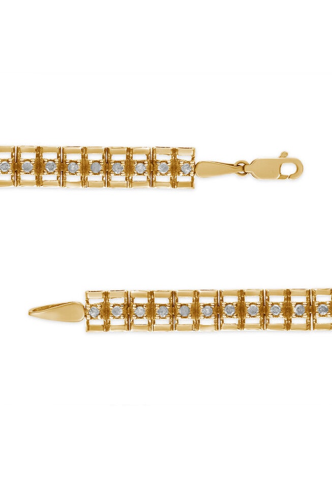 Yellow Gold Plated Sterling Silver 1.0 Cttw Diamond Doublelink Tennis Bracelet, , alternate image number 3
