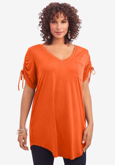 Ruched-Sleeve Ultra Femme Tunic, GRENADINE, hi-res image number null