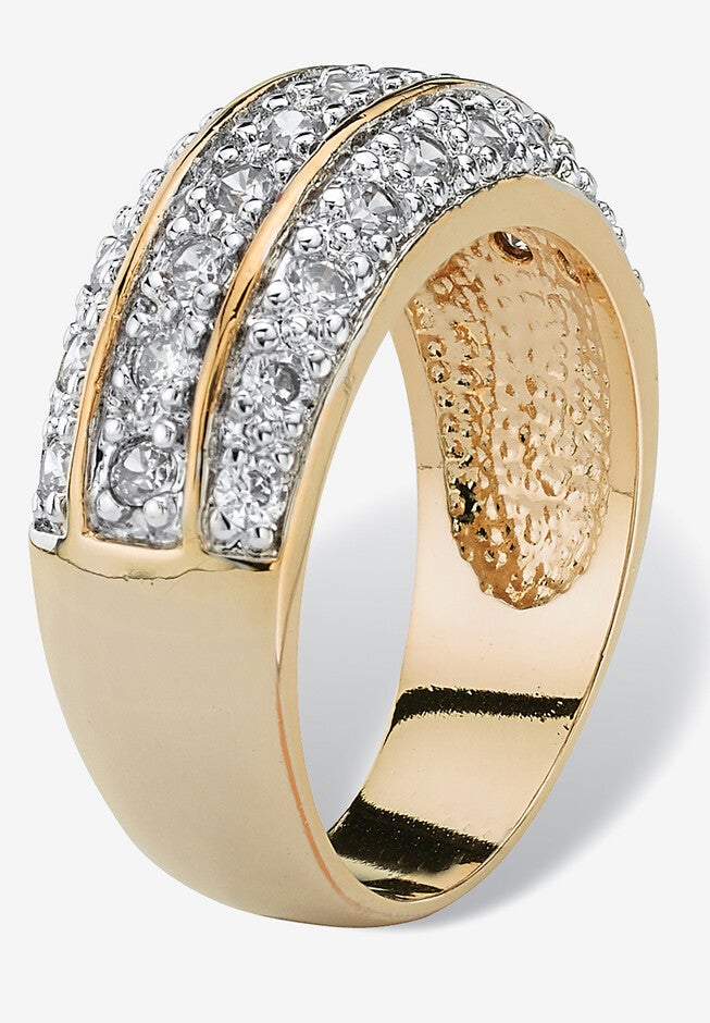 1.68 Tcw Round Cubic Zirconia Triple Row Ring In Gold-Plated, , on-hover image number 1