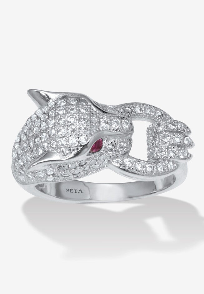 .77 Tcw Round Cubic Zirconia Silvertone Panther Cocktail Ring, BLUE, hi-res image number null