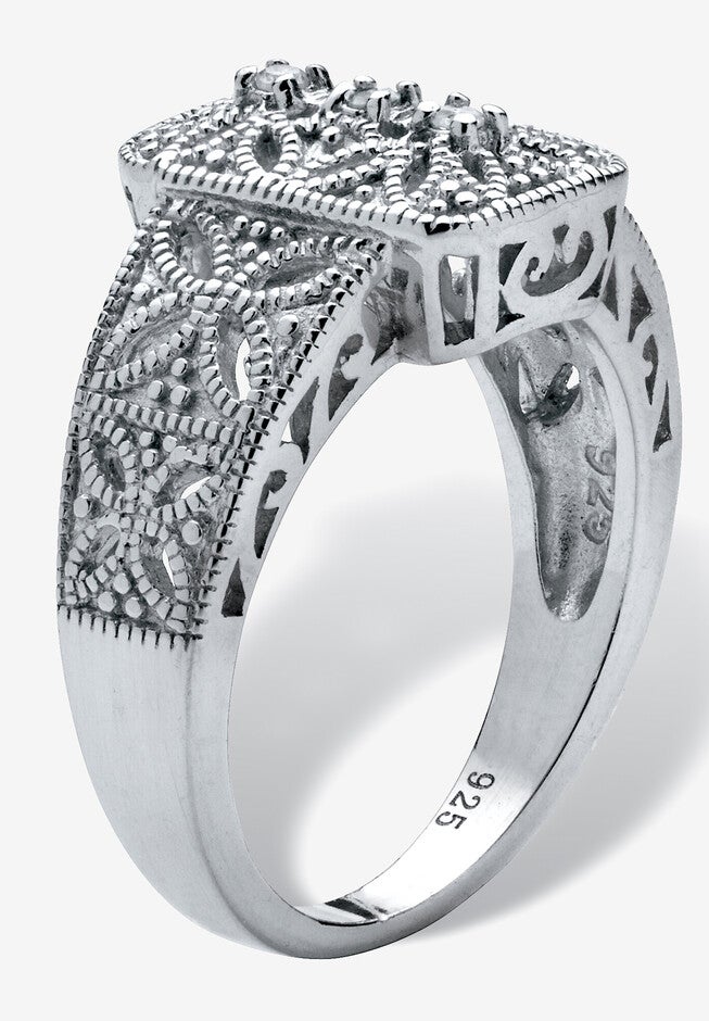 Diamond Accent Platinum-Plated Sterling Silver Filigree Ring, , on-hover image number 1