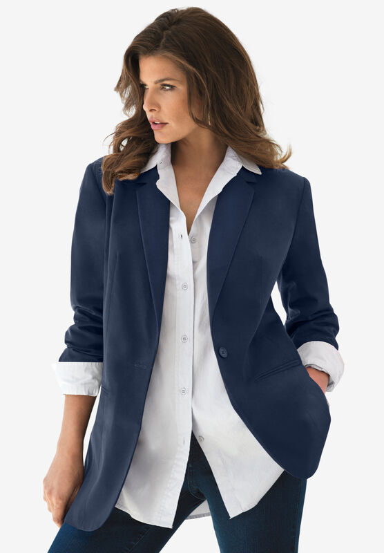 Roamans Womens Plus Size Three-Quarter Sleeve Jacket Dress Set with Button Front Navy 32 W