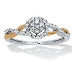 .26 TCW Diamond Tutone Sterling Silver Halo Twist Ring