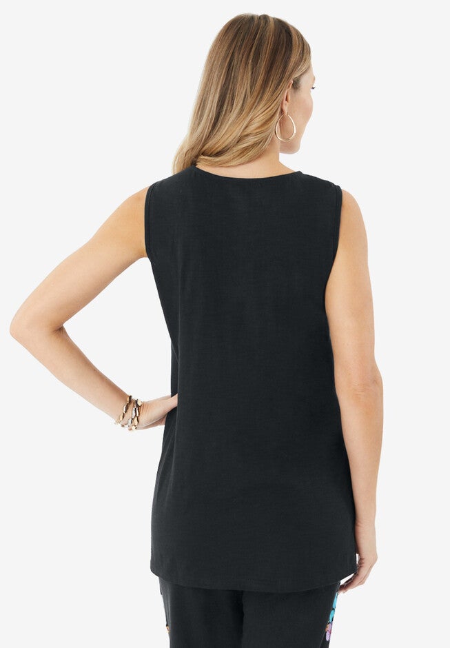 Embroidered Crisscross V-Neck Tank, , on-hover image number null