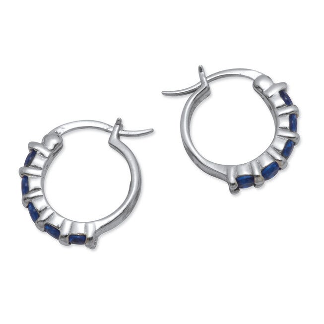 Birthstone Sterling Silver Huggie Hoop Earrings, MAY, alternate image number 2