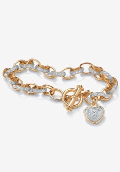 Diamond Accent Heart Charm Bracelet In Gold-Plated Sterling Silver