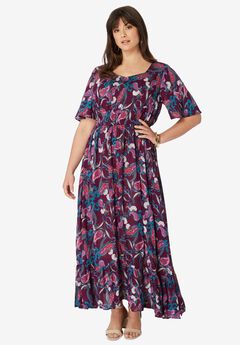 Hand-Crinkled Flutter-Sleeve Maxi Dress